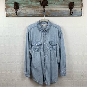 J Jill Chambray Button Down Shirt XL Blue A88